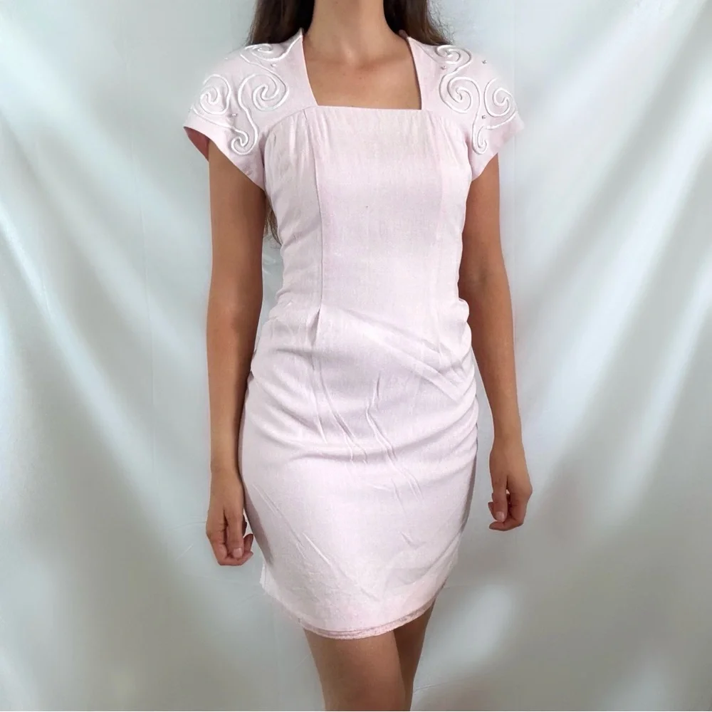Vintage 80s pastel pink classic mod retro dress mini swirl Jessica Howard